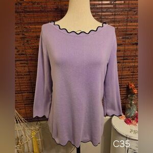 Roz & Ali Lavender Knit Top with Contrast Scalloped Trim